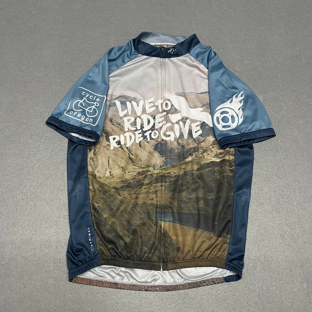 Primal Cycling Jersey Mens Large Blue Cycle Oregon Hell On Wheels Hells Canyon
